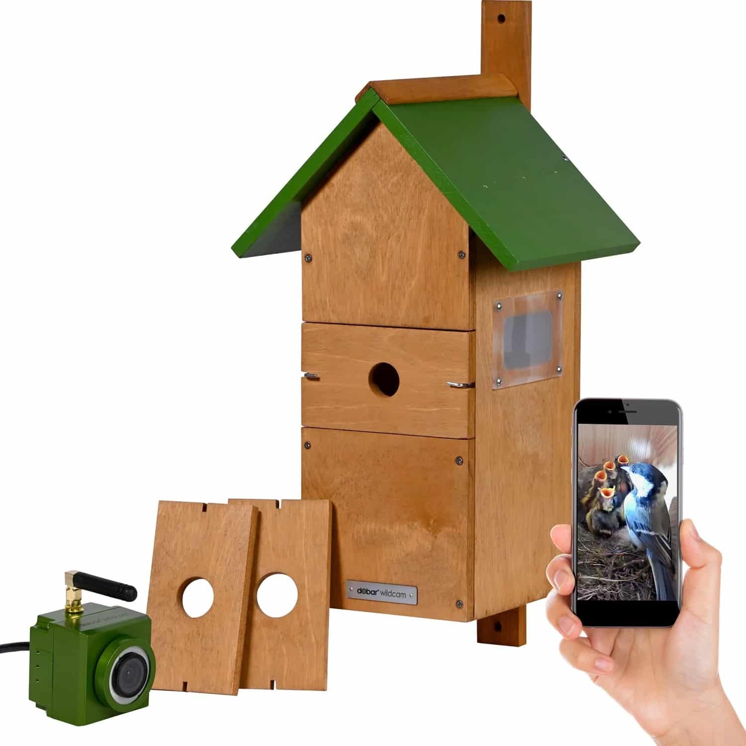 Dobar Holz-Nistkasten Spitzdach inkl. HD-WiFi-Kamera und App FSC®