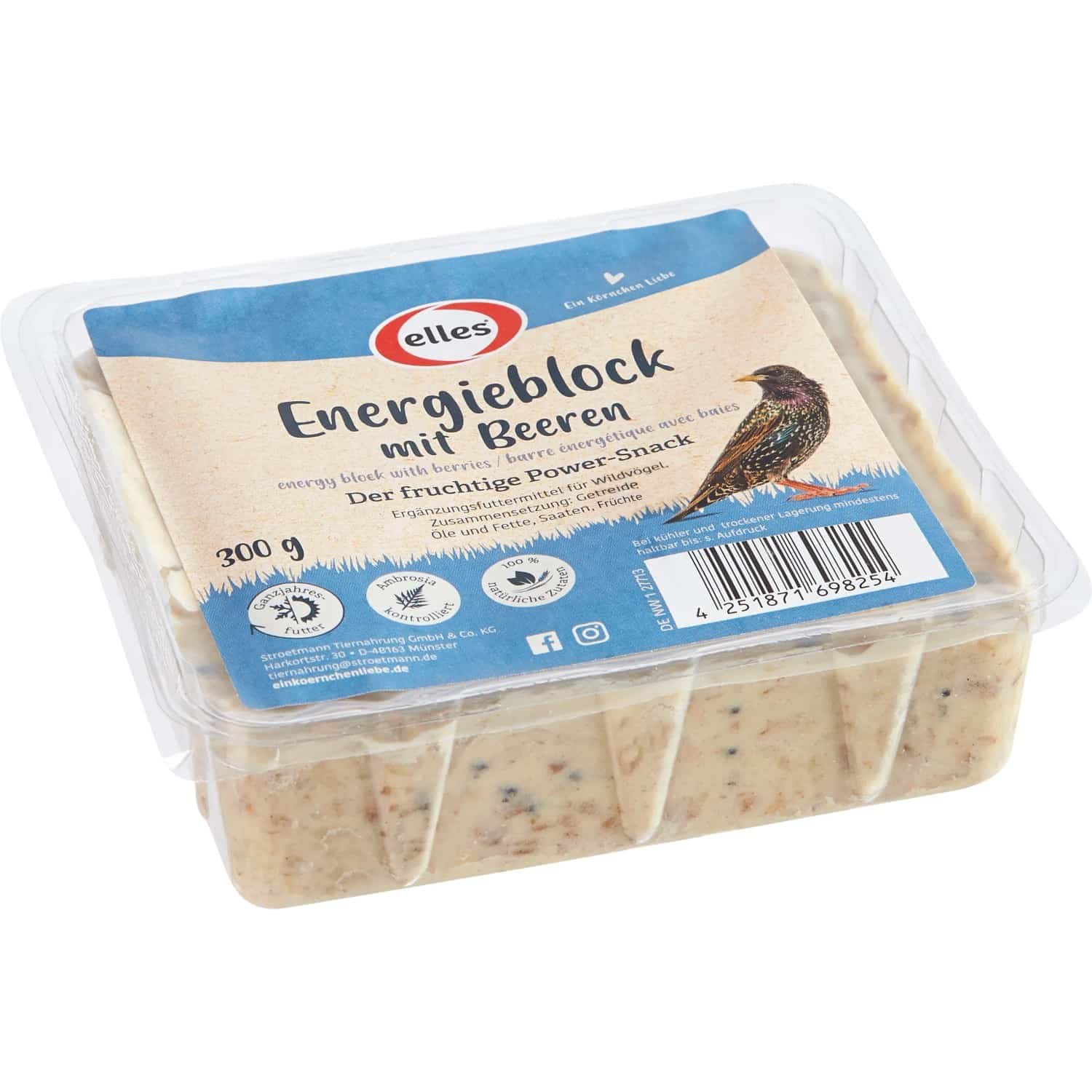 Elles Ergänzungsfutter Energieblock mit Beeren für Wildvögel 300 g