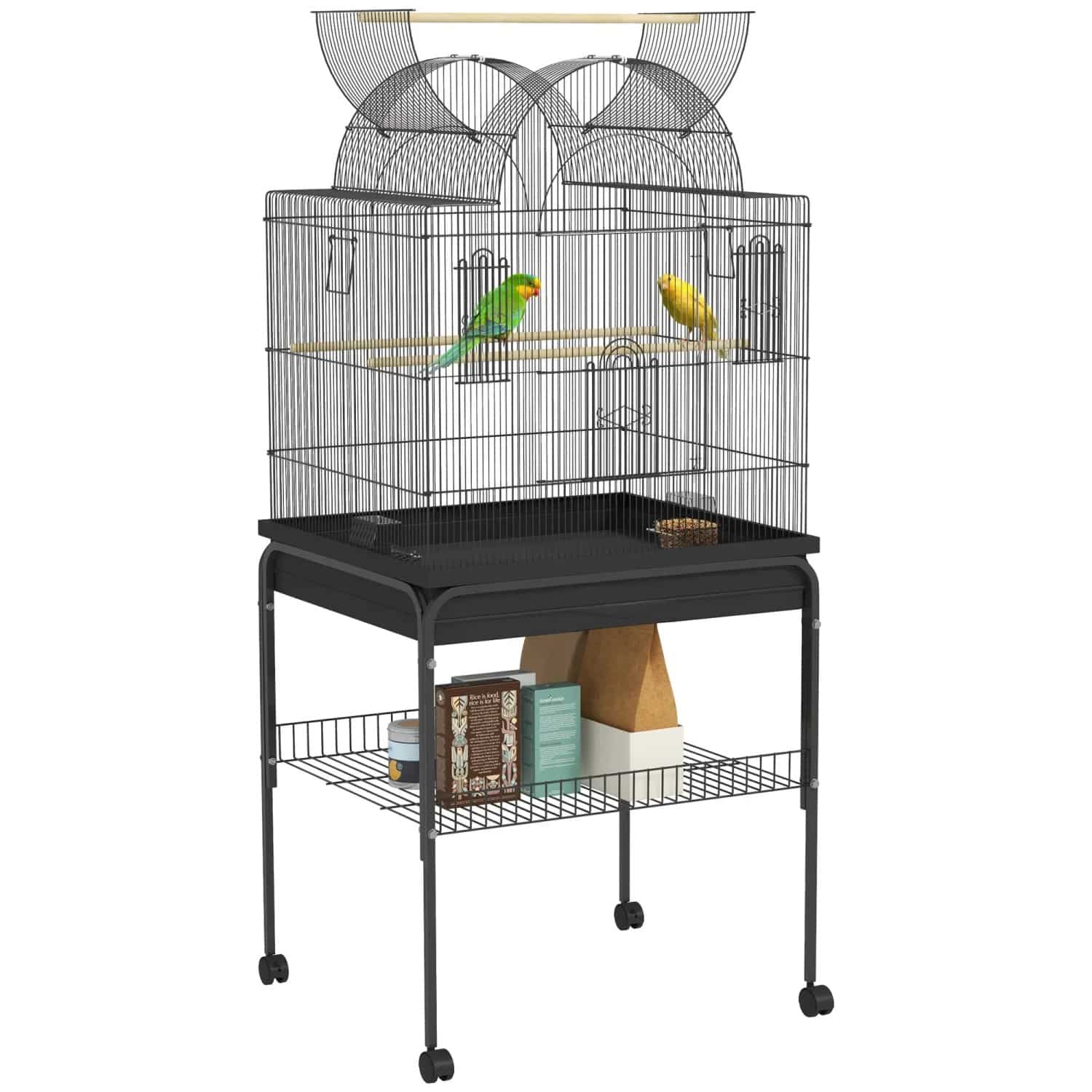 PawHut Vogelkäfig Stahl Kunststoff Schwarz 63L x 53B x 144H cm