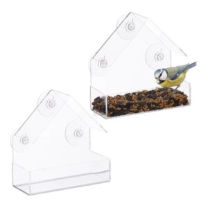Relaxdays Fenster Vogelfutterhaus 2er Set Acryl Transparent mit Saugnäpfen 15 cm x 15 cm x 7 cm 120 g