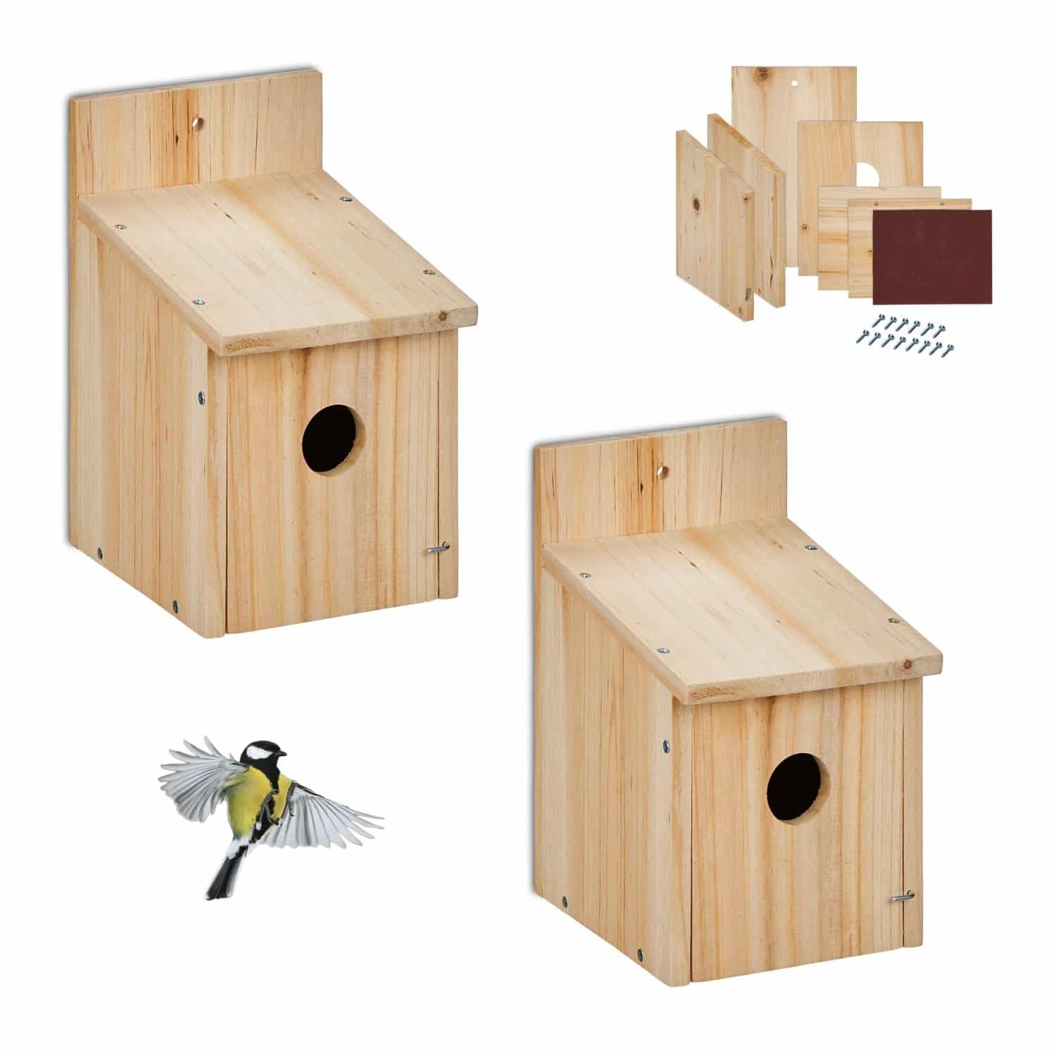 Relaxdays Nistkasten Bausatz 2er Set Tannenholz Natur Mit Türverriegelung 23 cm x 14 cm x 18 cm 560 g