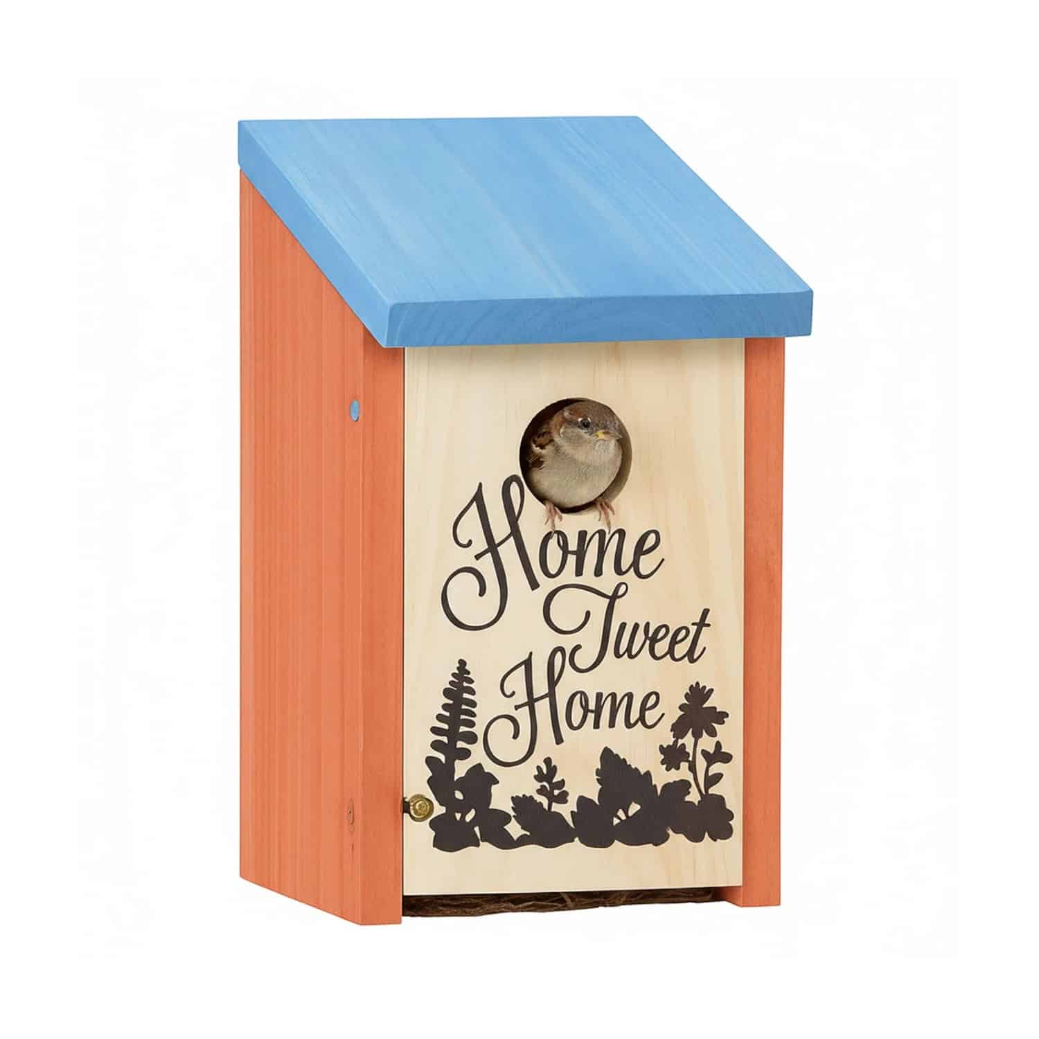 Relaxdays Nistkasten Tannenholz Stahl Orange Aufklappbar Home-Tweet-Home-Aufschrift 22 cm x 12 cm x 15 cm 0