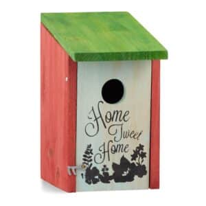 Relaxdays Nistkasten Tannenholz Stahl Rot Aufklappbar Home-Tweet-Home-Aufschrift 22 cm x 12 cm x 15 cm 0