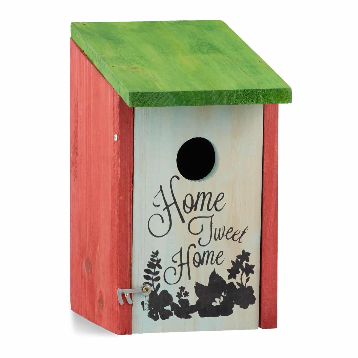 Relaxdays Nistkasten Tannenholz Stahl Rot Aufklappbar Home-Tweet-Home-Aufschrift 22 cm x 12 cm x 15 cm 0