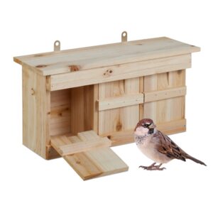 Relaxdays Nistkasten für Spatzen Tannenholz Natur 3 Brutkammern 22 cm x 43