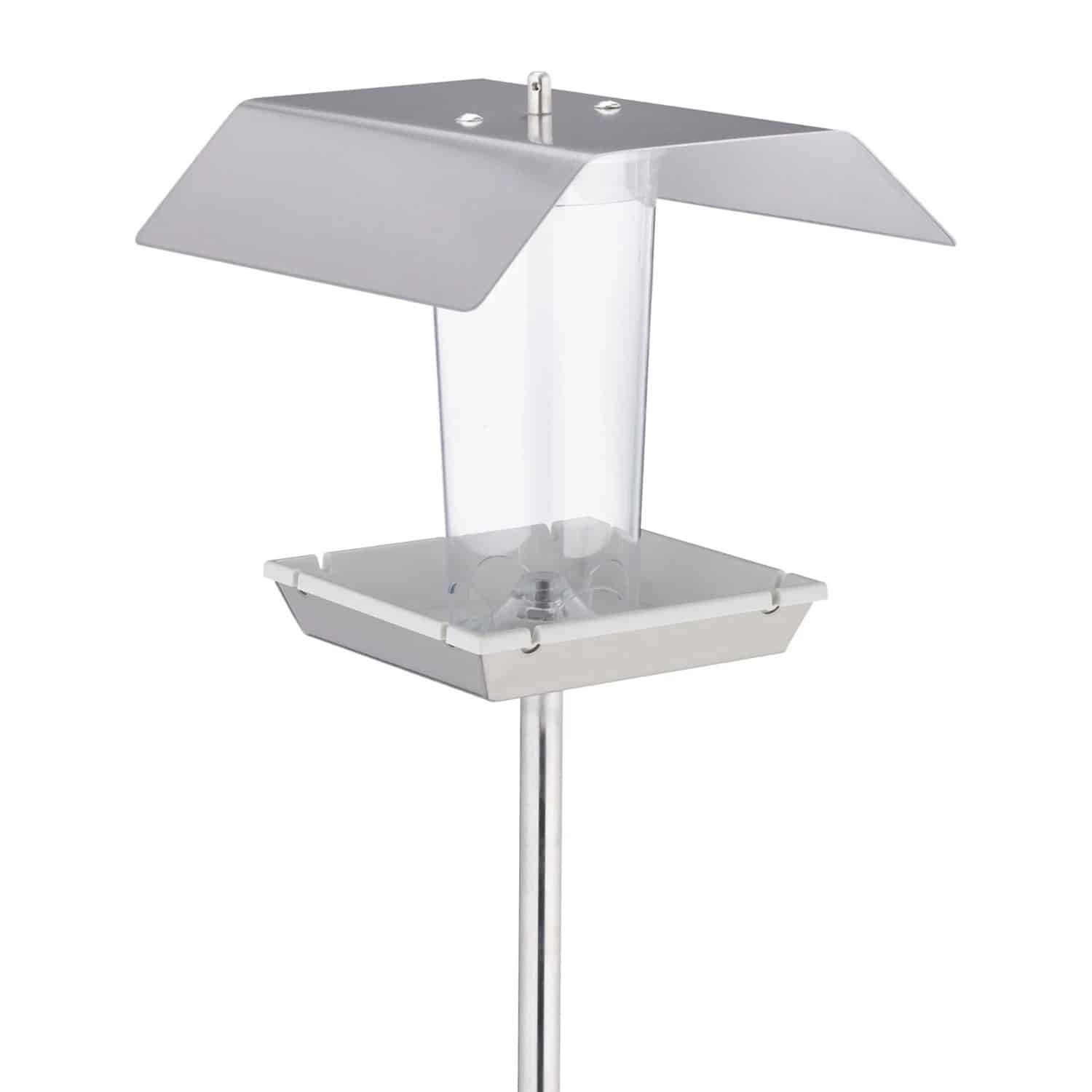 Relaxdays Vogelfutterhaus Edelstahl Silber mit Ständer 167 cm x 17