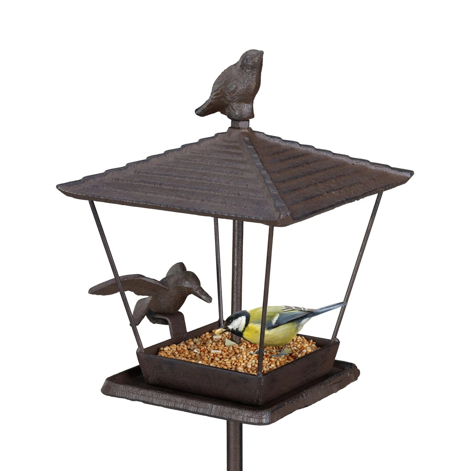 Relaxdays Vogelfutterhaus Gusseisen Braun mit Erdspieß 115 cm x 15 cm x 16 cm 2 kg
