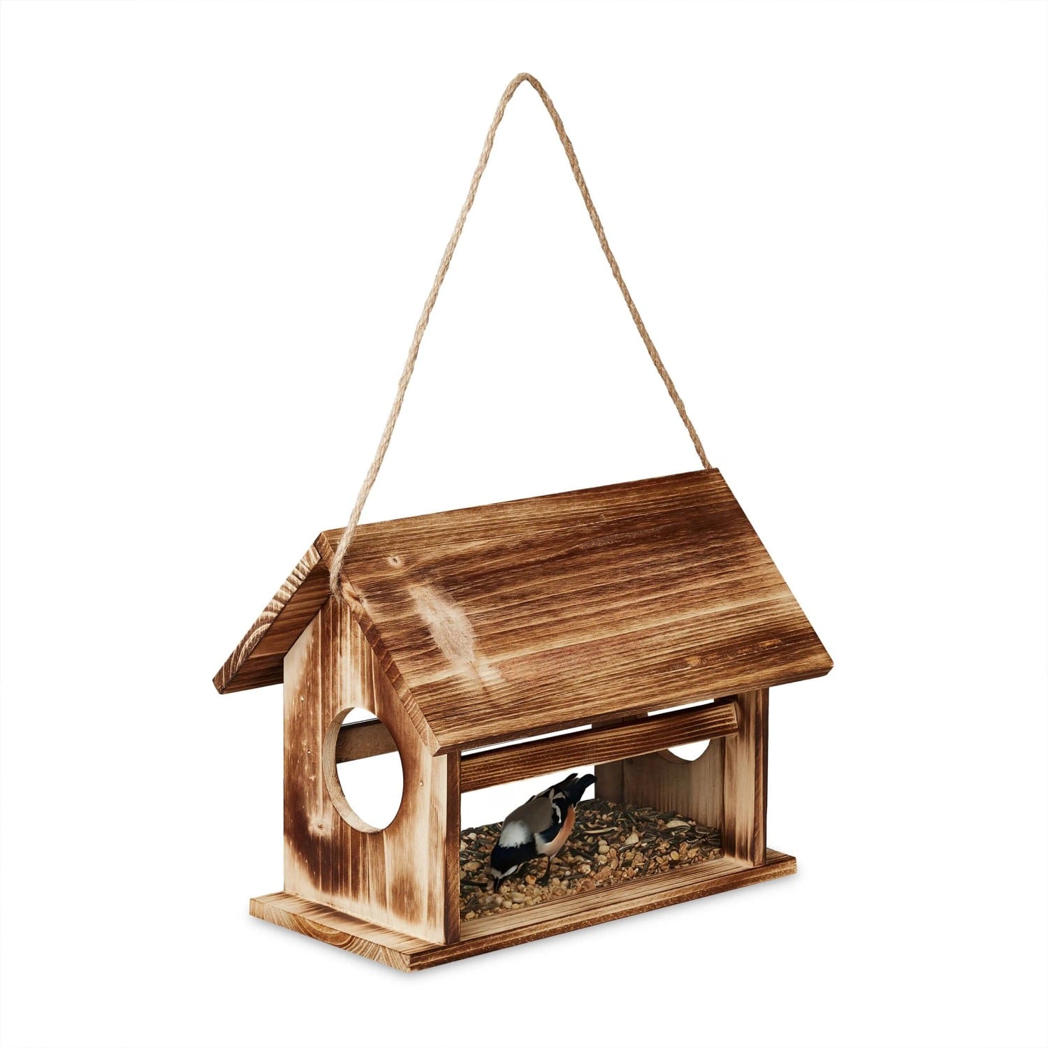 Relaxdays Vogelfutterhaus Holz Braun 24 cm x 30 cm x 21 cm 0