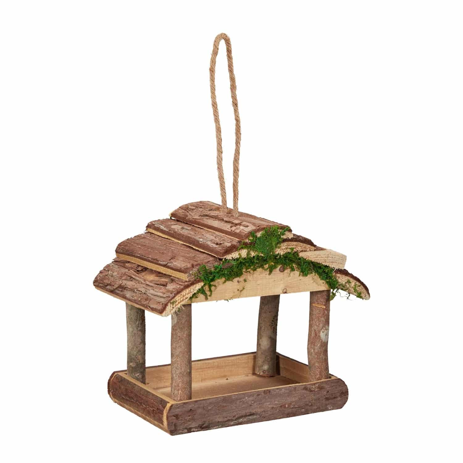 Relaxdays Vogelfutterhaus Holz Natur zum Aufhängen 19 cm x 22 cm x 16