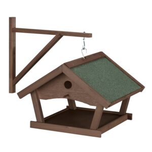 Relaxdays Vogelfutterhaus Holz Stein Dunkelbraun zur Wandmontage 35 cm x 42