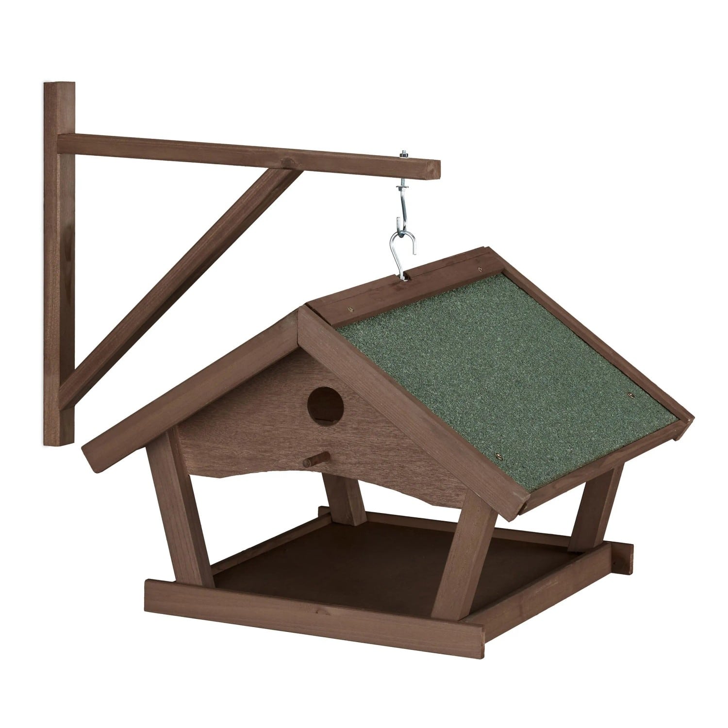 Relaxdays Vogelfutterhaus Holz Stein Dunkelbraun zur Wandmontage 35 cm x 42