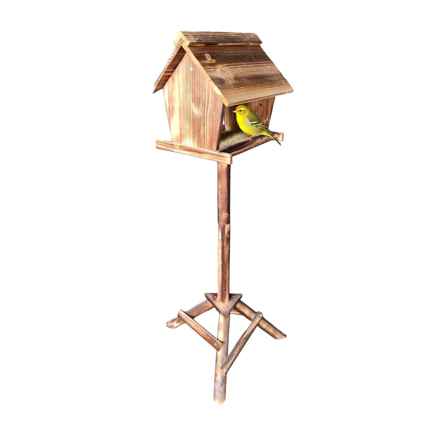 Relaxdays Vogelfutterhaus Tannenholz Geflammt Freistehend 107 cm x 32 cm x 27 cm 2