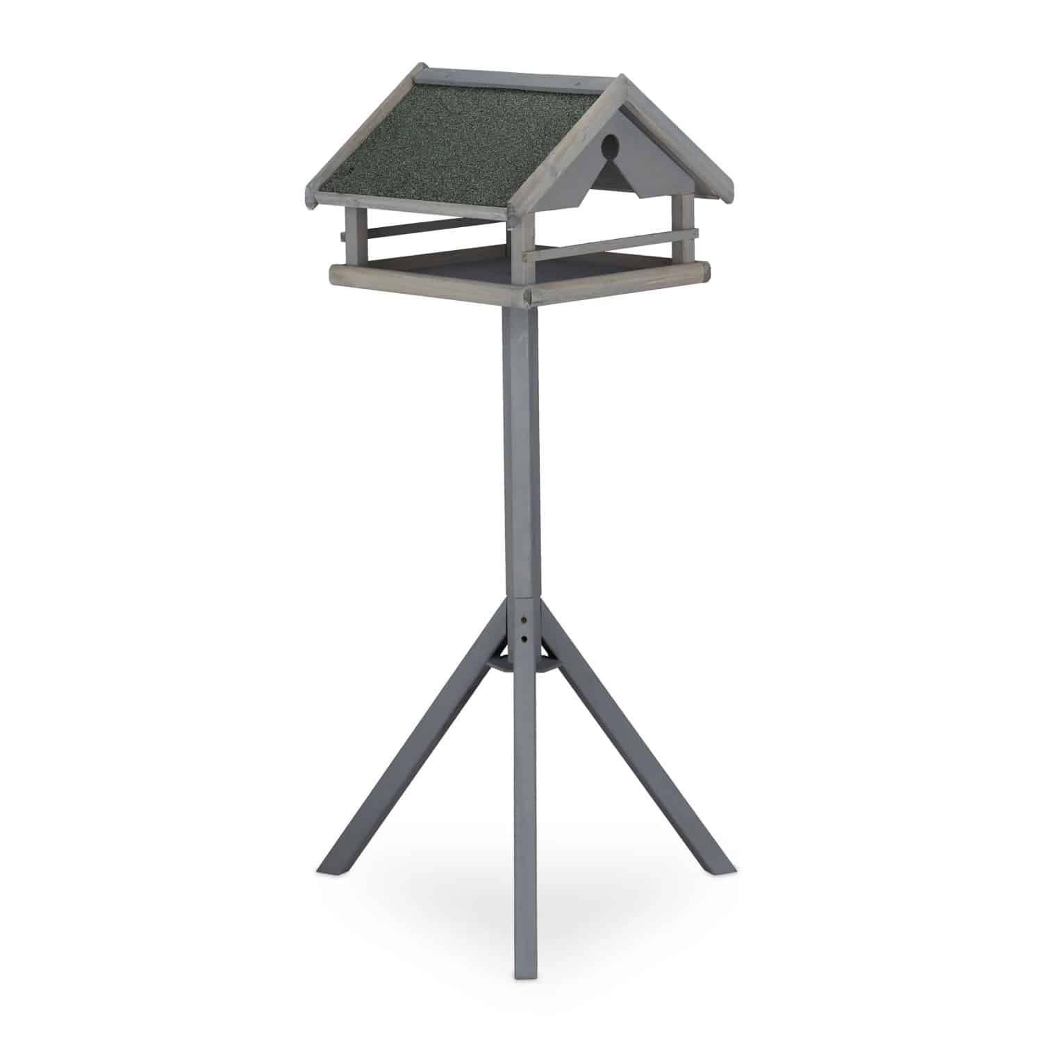 Relaxdays Vogelfutterhaus Tannenholz Grau Grün mit Ständer 120 cm x 62 cm x 55 cm 3