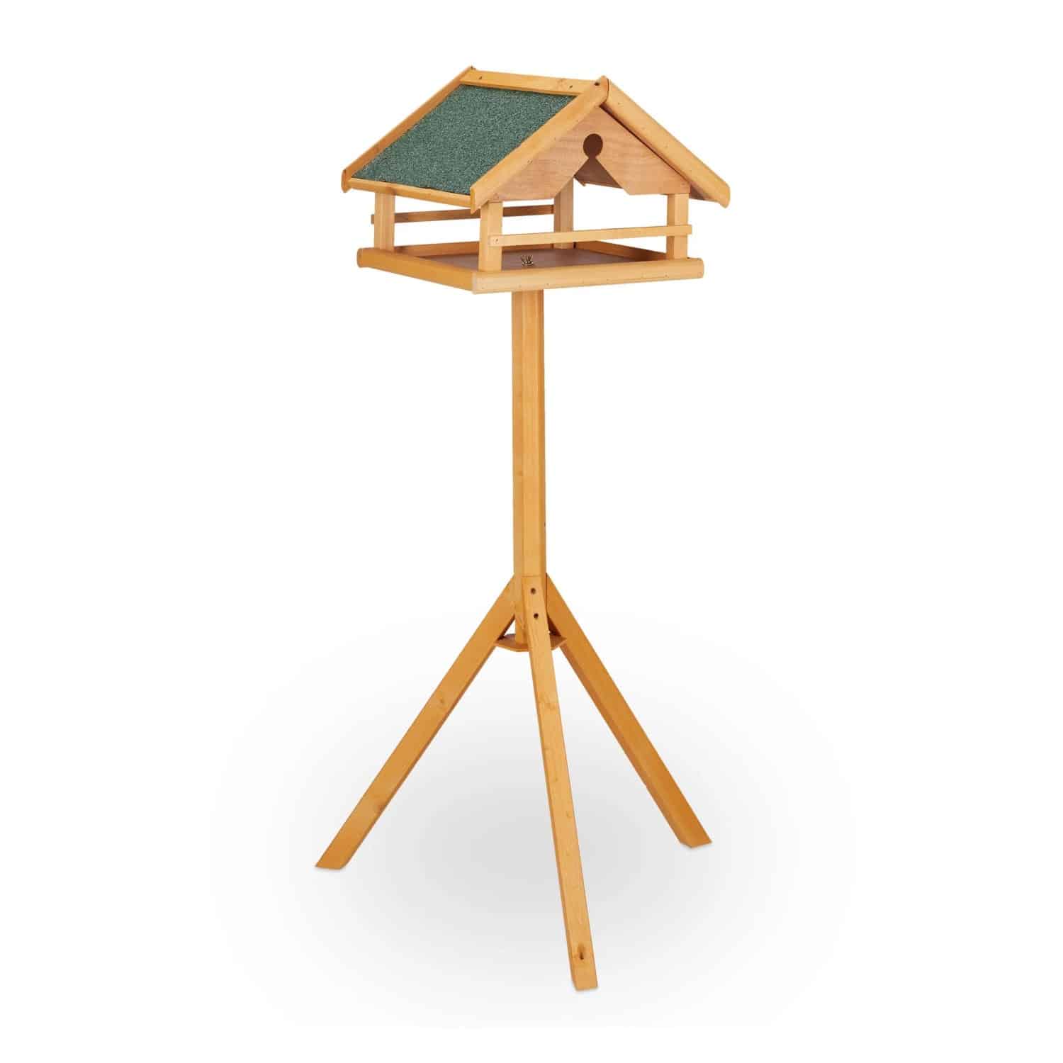 Relaxdays Vogelfutterhaus Tannenholz Stein Natur Grün mit Ständer 120 cm x 62 cm x 55 cm 3