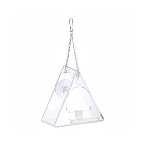 Relaxdays Vogelfutterhaus für Fenster Dreieckig Acryl Metall Transparent Mit Saugnapf 24 cm x 12