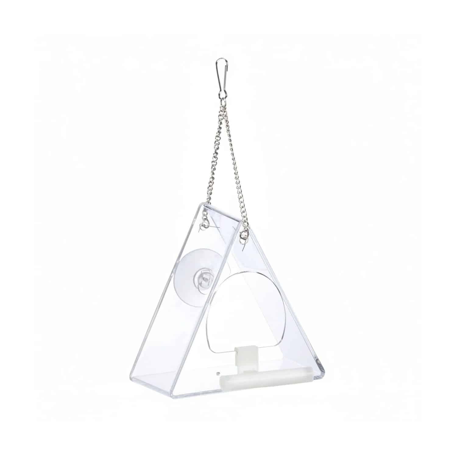 Relaxdays Vogelfutterhaus für Fenster Dreieckig Acryl Metall Transparent Mit Saugnapf 24 cm x 12