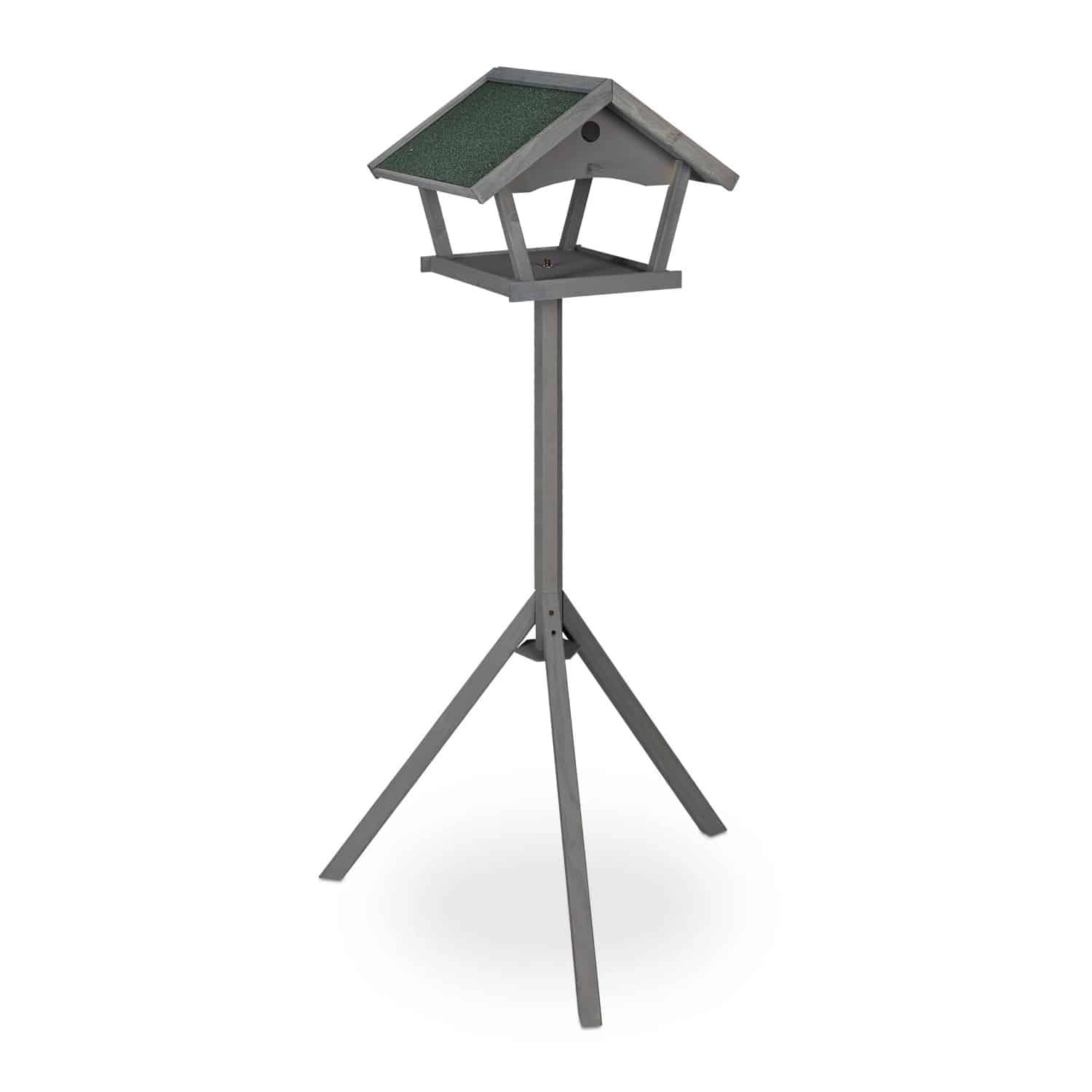 Relaxdays Vogelfutterhaus mit Ständer Tannenholz Grau Grün Wetterfest 139 cm x 70 cm x 60 cm 4
