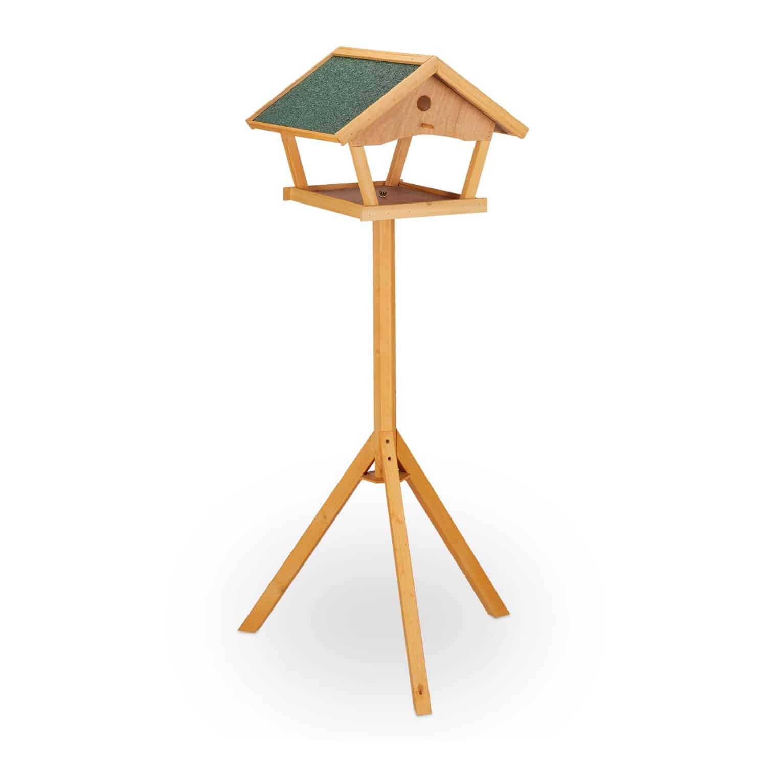 Relaxdays Vogelfutterhaus mit Ständer Tannenholz Stein Natur Grün 137 cm x 66 cm x 59 cm 4