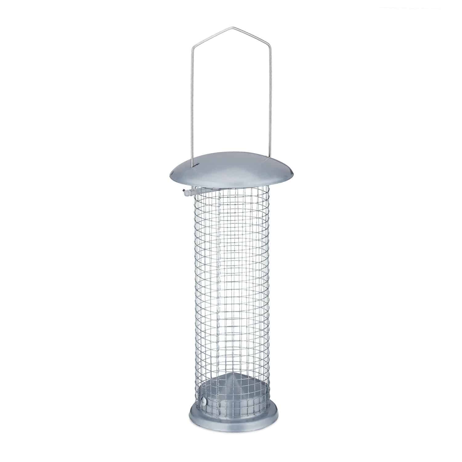 Relaxdays Vogelfutterspender 2er Set Eisen Kunststoff Silber zum Aufhängen 33 cm x 10 cm 170 g