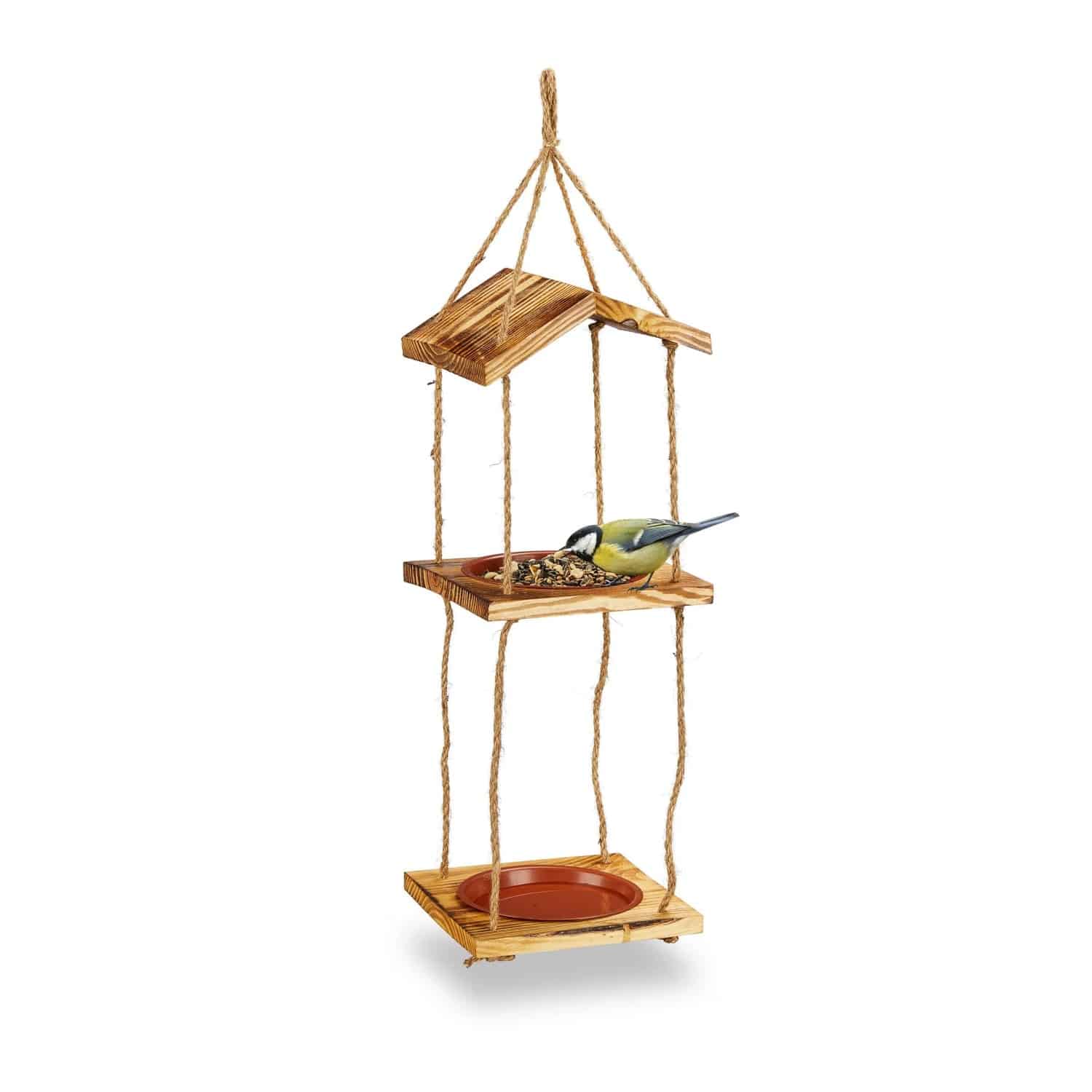 Relaxdays Vogelfutterstation Tannenholz Braun 2 Schalen 73 cm x 20 cm x 20 cm