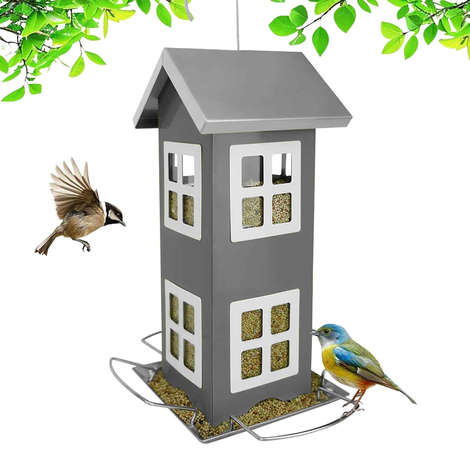 Relaxdays Vogelhaus Eisen Grau zum Aufhängen 26 cm x 12 cm x 12 cm 0