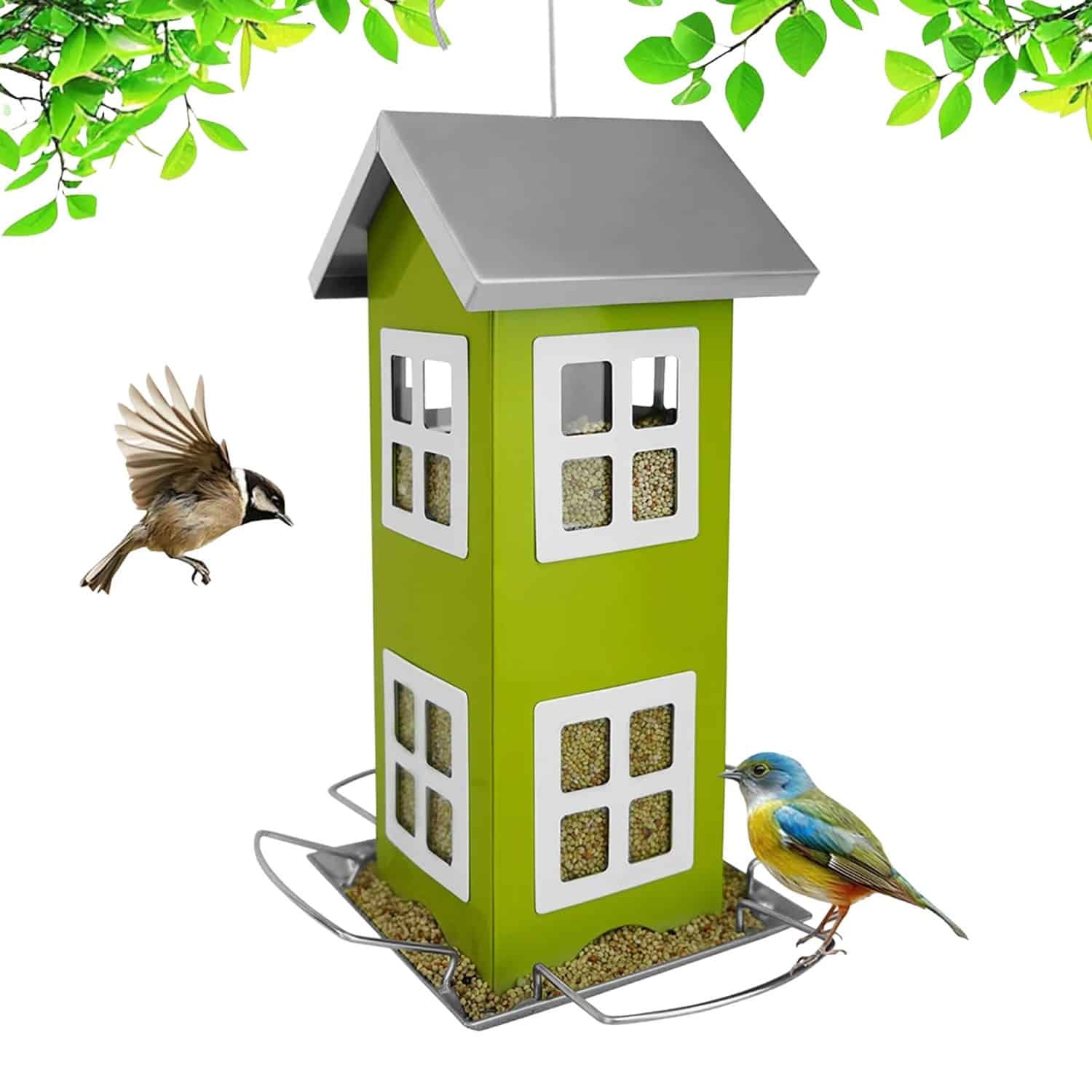 Relaxdays Vogelhaus Eisen Grün zum Aufhängen 26 cm x 12 cm x 12 cm 0