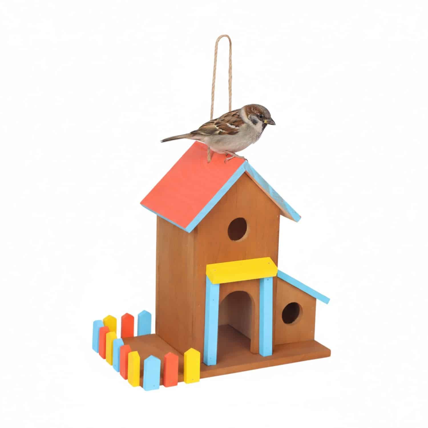Relaxdays Vogelhaus Kiefernholz Bunt zum Aufhängen 30