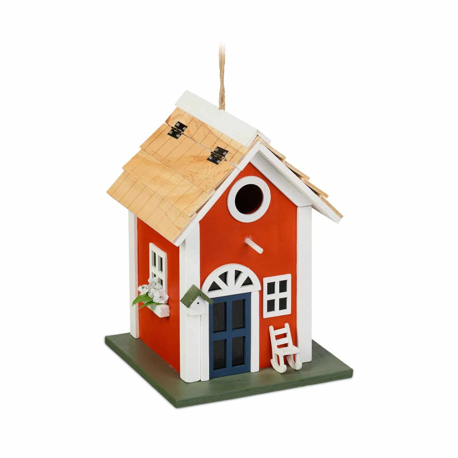Relaxdays Vogelhaus Landhausstil Pappelholz Kiefernholz Rot Weiß Grün Wetterfest 25 cm x 18