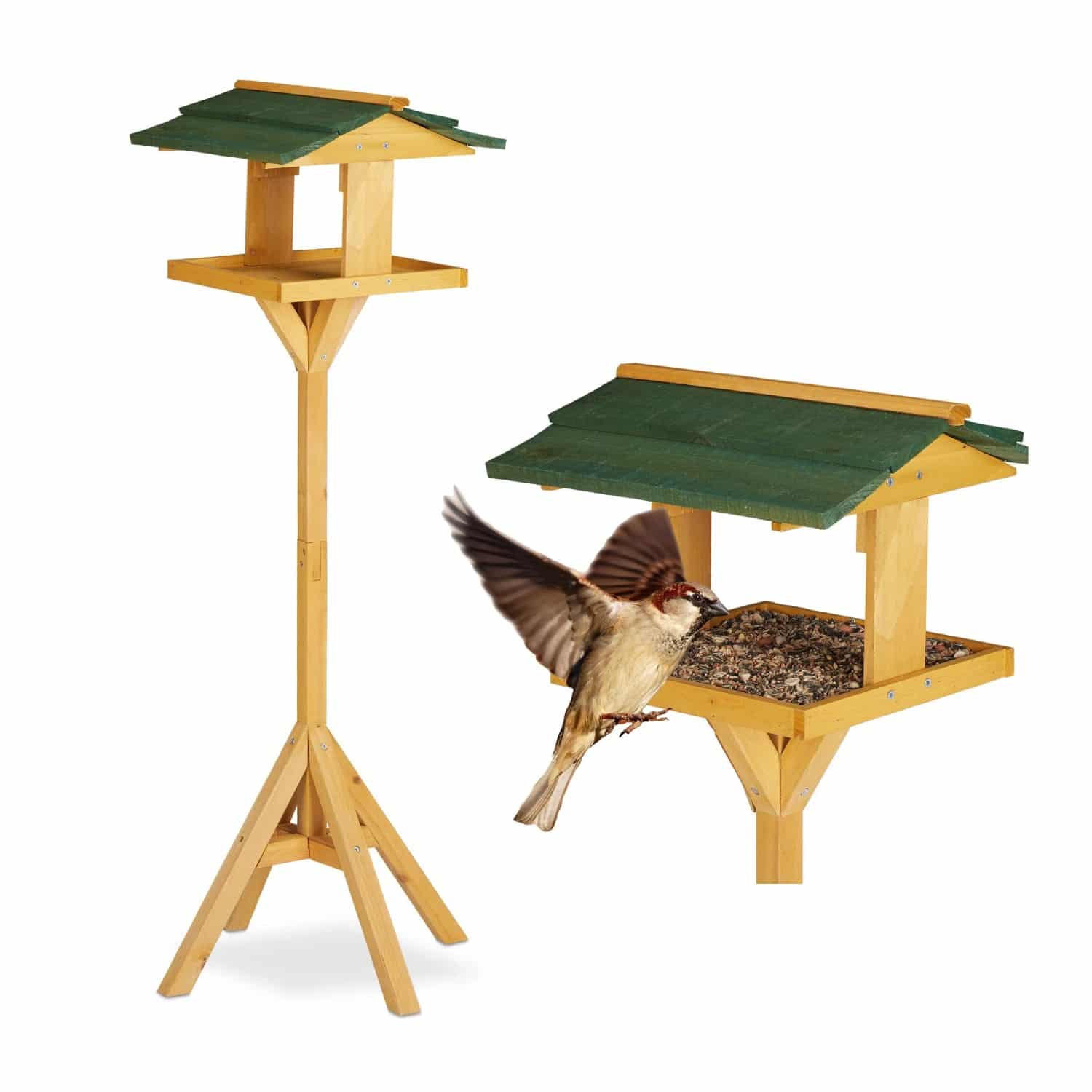 Relaxdays Vogelhaus Tannenholz Natur Grün mit Ständer 117 cm x 34 cm x 36 cm 2