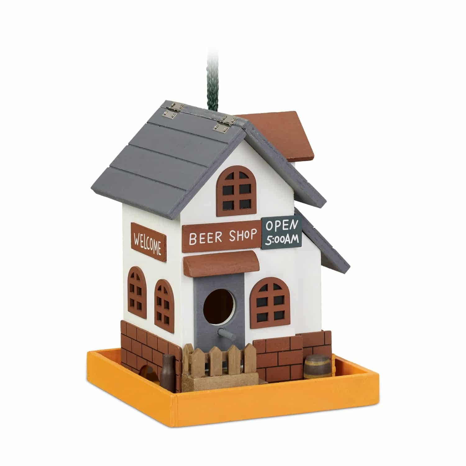 Relaxdays Vogelhaus Wirtshaus Holz Bunt Aufklappbar 23 cm x 18 cm x 18 cm 0