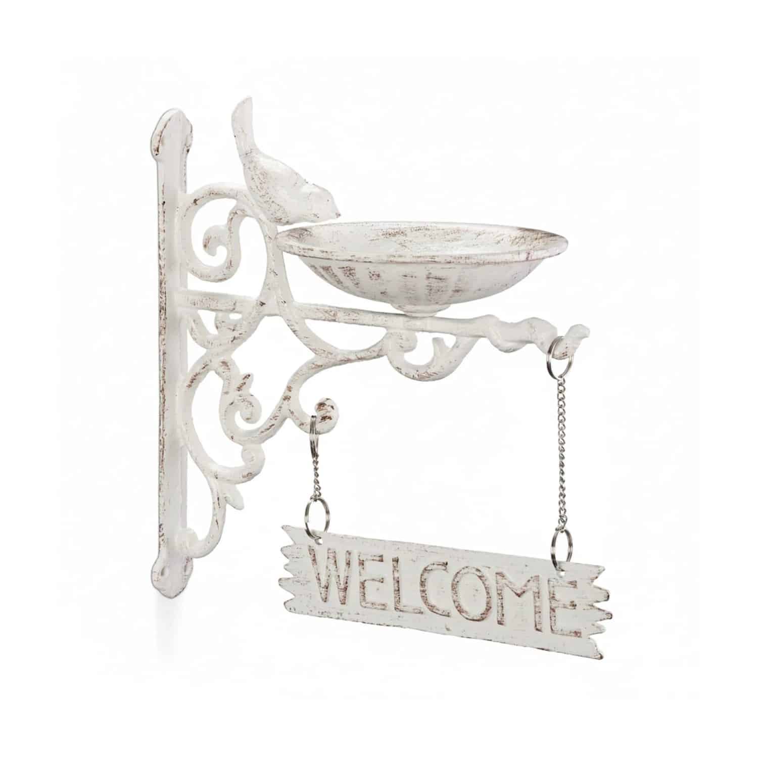 Relaxdays Vogeltränke Gusseisen Weiß Wetterfest 25 cm x 22