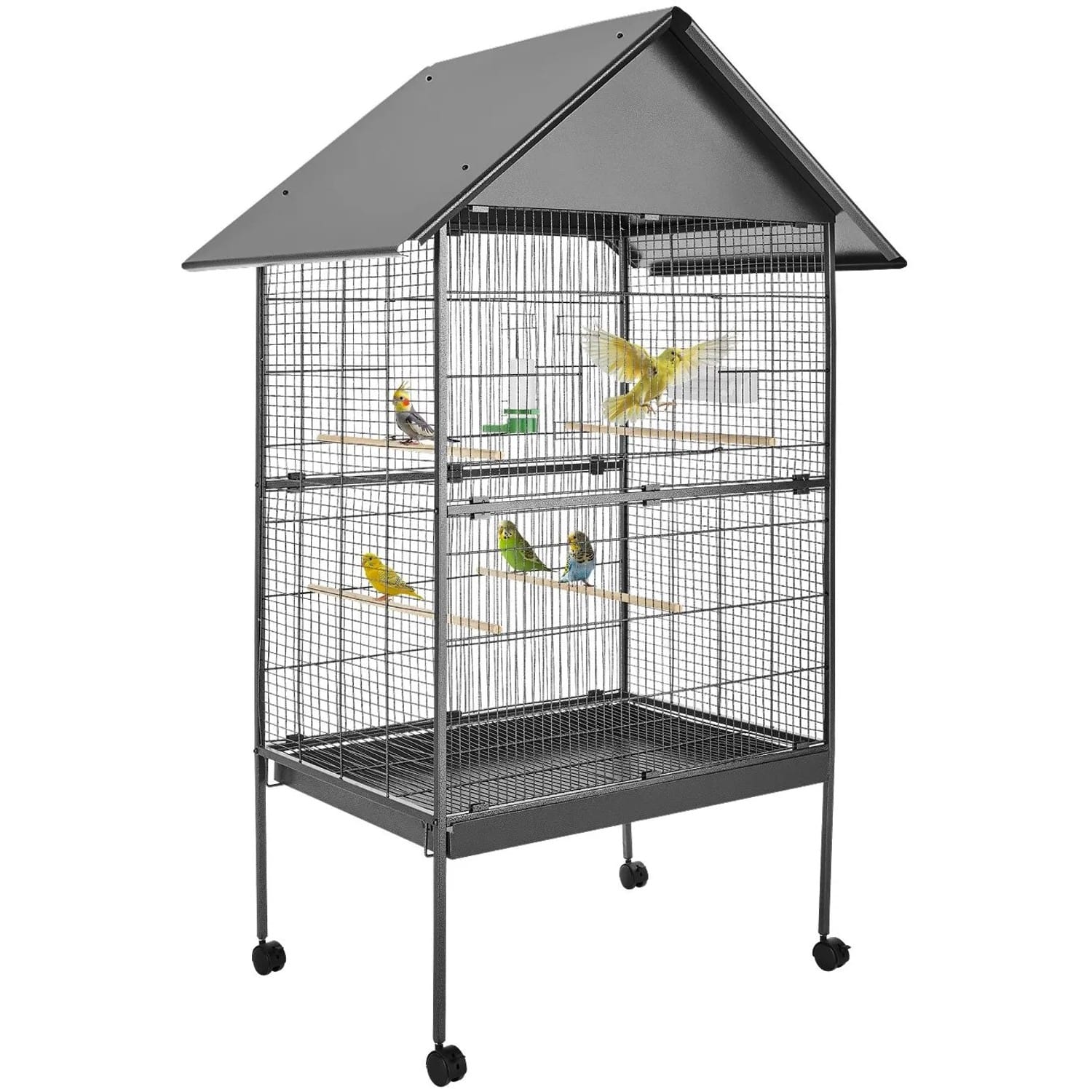 Tectake Vogelkäfig Bubi In Hammerschlagoptik Mit Feststellbaren Rollen 85 x 60 x 168 cm Anthrazit
