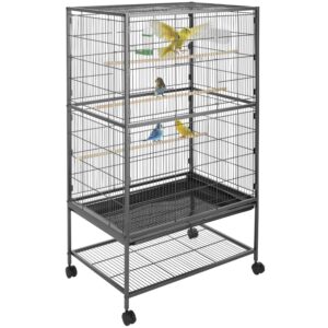 Tectake Vogelkäfig Papageno In Hammerschlagoptik Mit Feststellbaren Rollen  78 x 52 x 131 cm Anthrazit