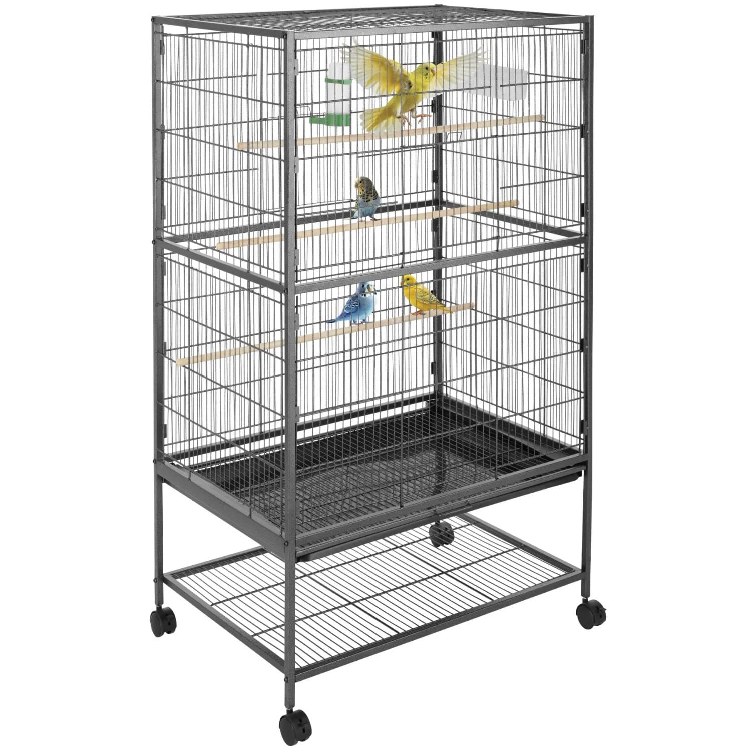 Tectake Vogelkäfig Papageno In Hammerschlagoptik Mit Feststellbaren Rollen 78 x 52 x 131 cm Anthrazit