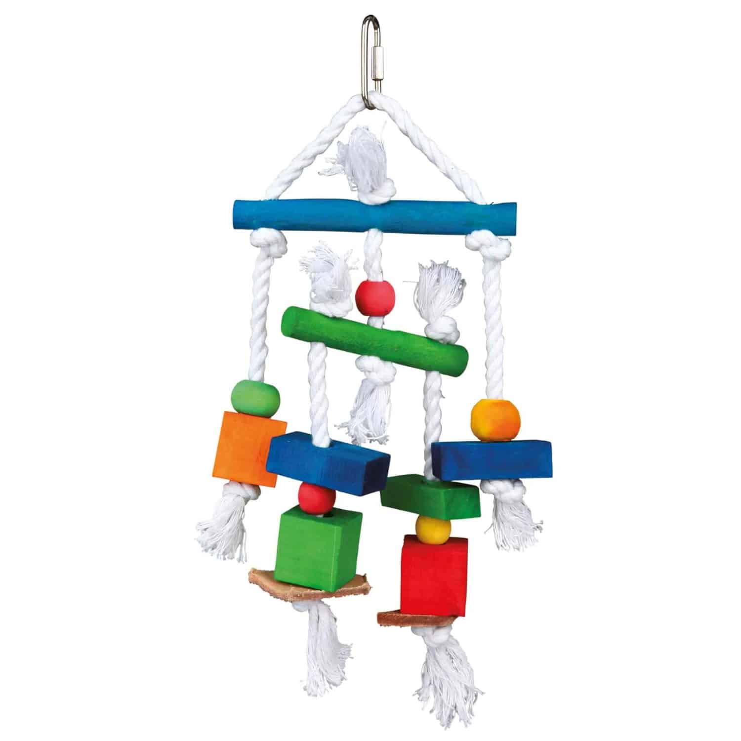Trixie Vogel-Spielzeug am Tau Bunt mit Holz und Leder 24 cm
