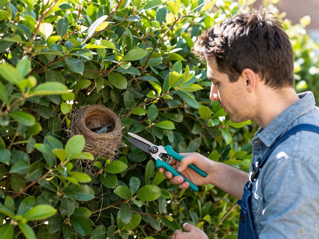 Vogelnest beim Heckenschneiden